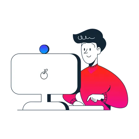 Male employee working on computer at office  Illustration