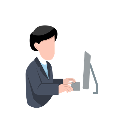 Male employee working on computer  Illustration