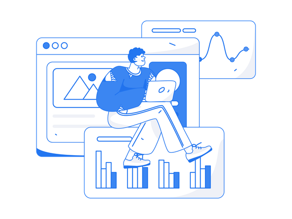 Male employee working on data analysis  Illustration