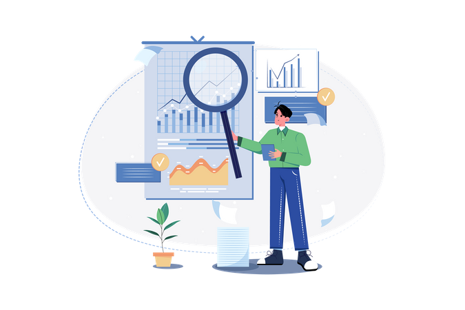 Male employee working on data analytics  Illustration