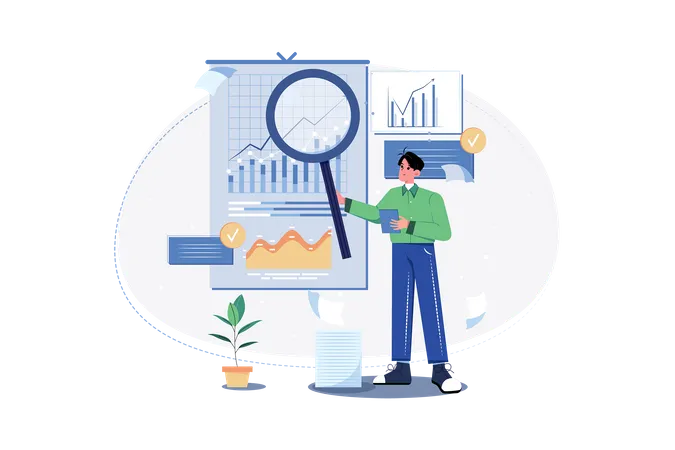 Male employee working on data analytics  Illustration