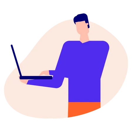 Male employee working on laptop  Illustration