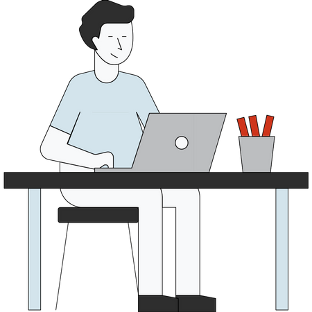 Male employee working on laptop Illustration