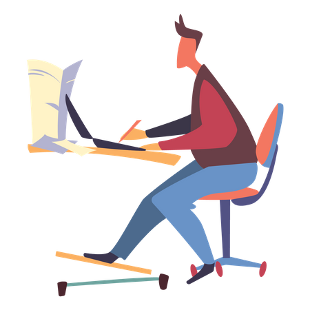 Male employee working on laptop Illustration