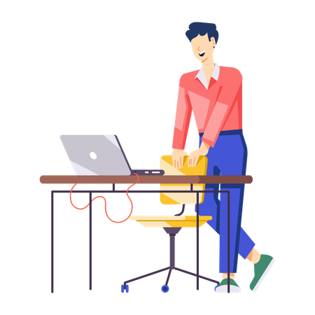 Male Employee working on laptop at office  Illustration