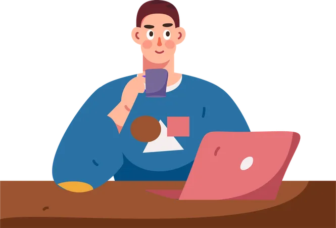 Male employee working on laptop  Illustration