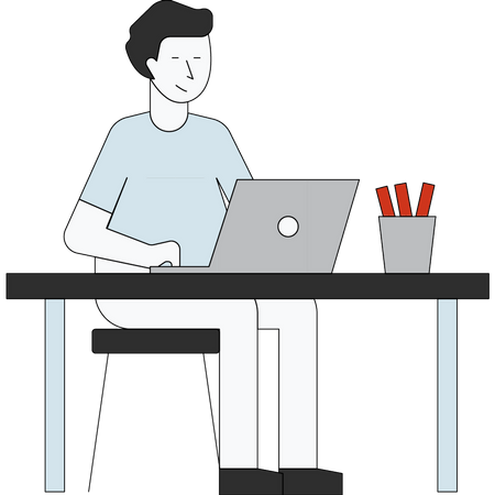 Male employee working on laptop  Illustration