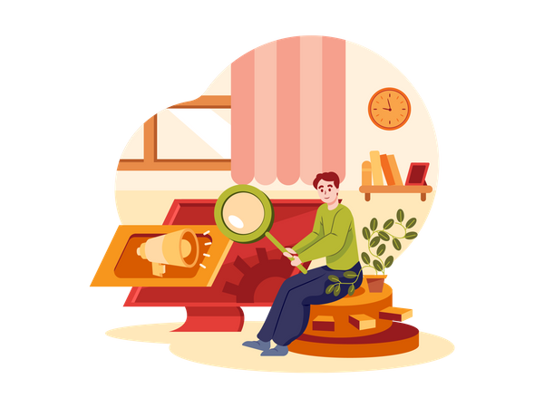 Male employee working on marketing strategy  Illustration