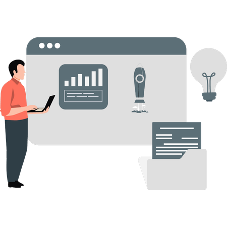 Male employee working Startup analysis  Illustration