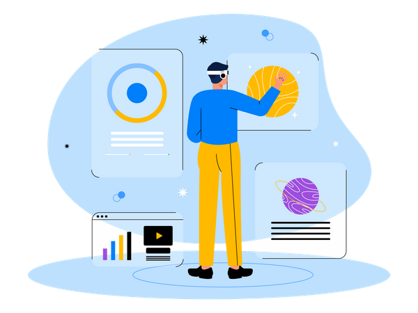 Male employee working using metaverse tech  Illustration