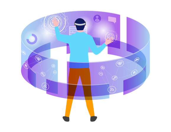 Male employee working using VR Illustration