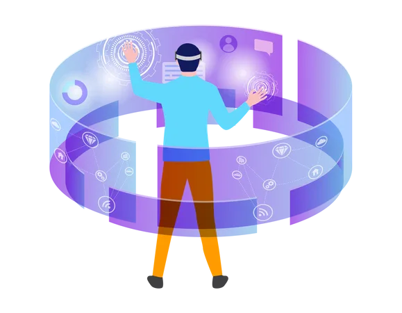 Male employee working using VR Illustration