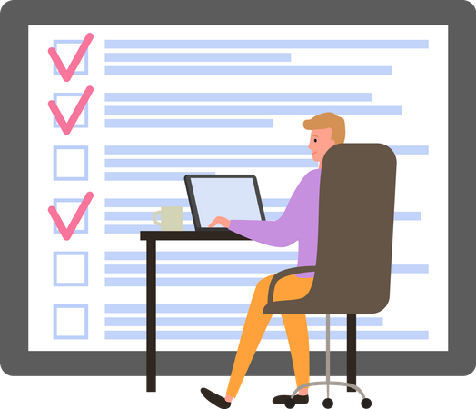 Male employee works with checklist  Illustration
