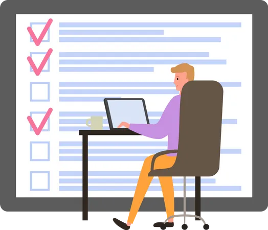 Male employee works with checklist  Illustration