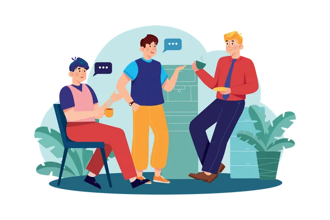 Male employees chatting with each other  Illustration