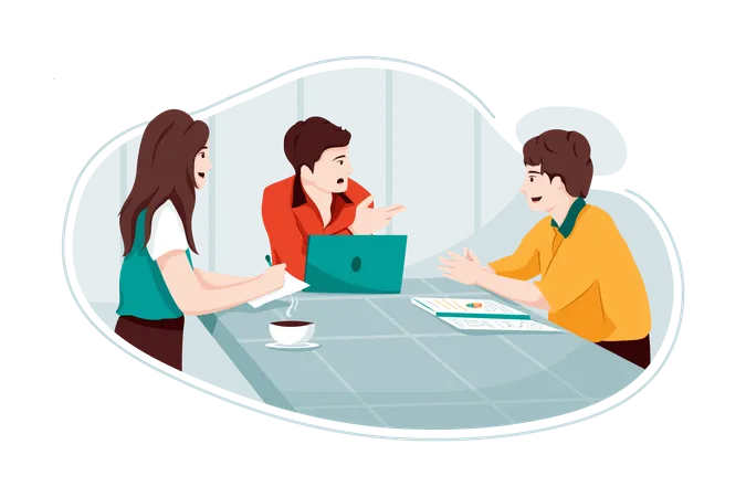 Male employees discussing business report  Illustration