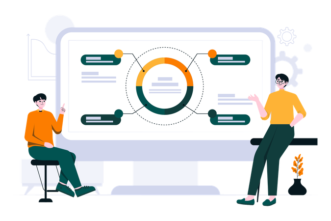 Male employees doing data analysis  Illustration