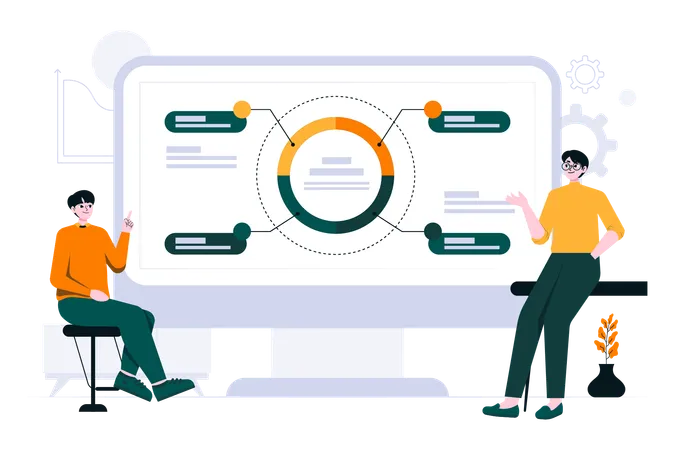 Male employees doing data analysis  Illustration