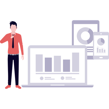 Male employer doing online analysis  Illustration