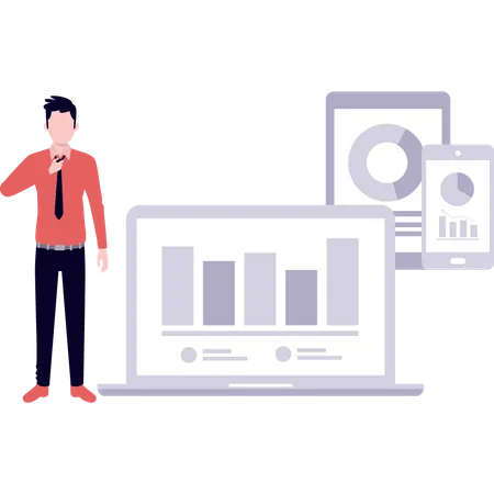 Male employer doing online analysis  Illustration