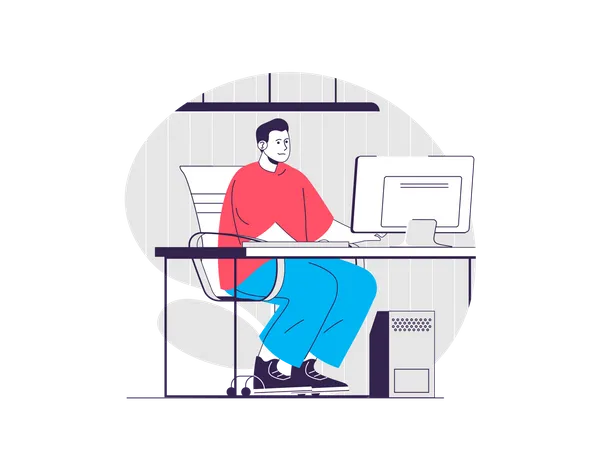 Male employer working on computer Illustration