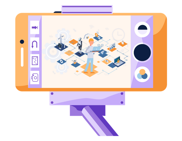 Male engineer controls equipment using digital devices  Illustration