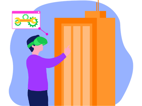 Male Engineer Explaining Construction Site Using Vr Technology  Illustration