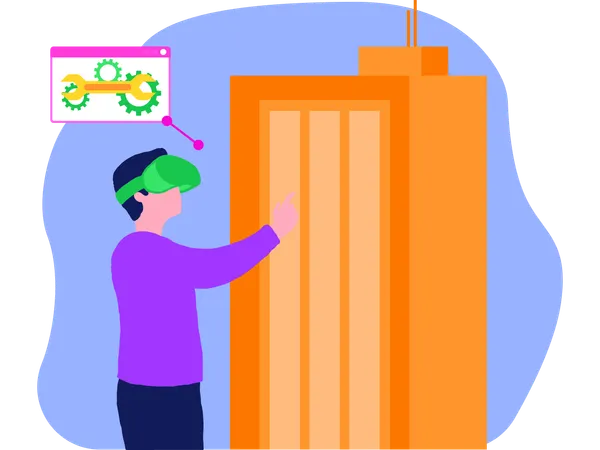 Male Engineer Explaining Construction Site Using Vr Technology  Illustration
