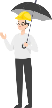 Male Engineer holding umbrella  Illustration