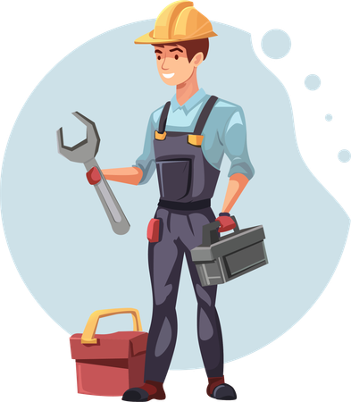 Male engineer in uniform with wrench  Illustration