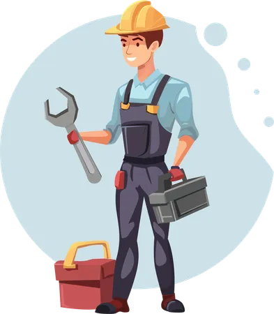 Male Engineer In Uniform With Wrench Tools In Box Of Service Worker Business Repair Maintenance System Vector Illustration Illustration