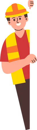 Male Engineer Peeking  Illustration
