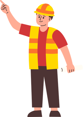 Male Engineer Pointing Something  Illustration