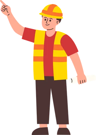 Male Engineer Pointing Something  Illustration