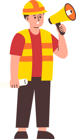 Male Engineer Shout on Megaphone  Illustration