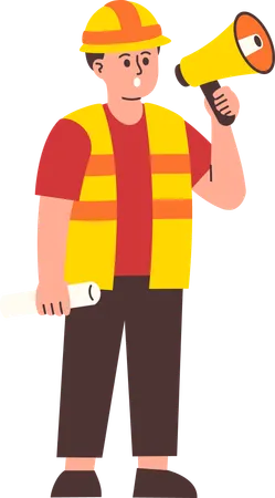 Male Engineer Shout on Megaphone  Illustration