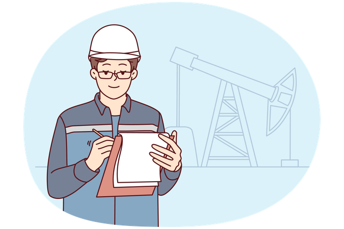 Male engineer take notes at construction site  Illustration