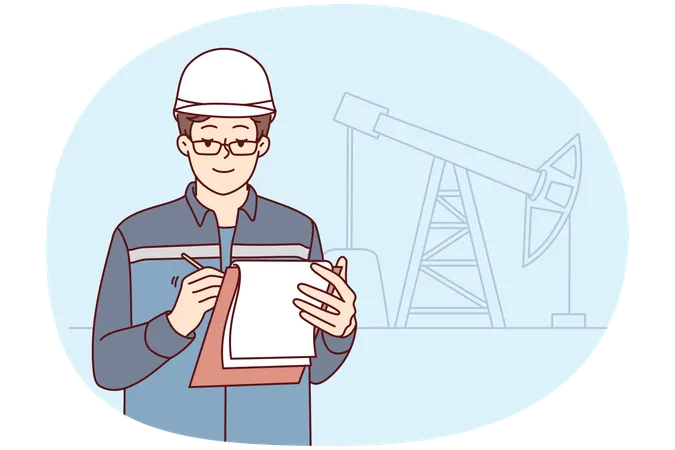 Male engineer take notes at construction site  Illustration