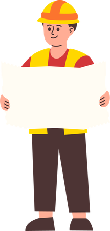 Male Engineer with building plan  Illustration