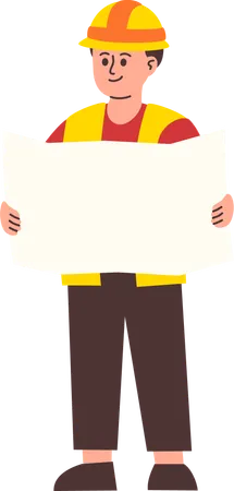 Male Engineer with building plan  Illustration