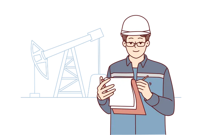 Male engineer working at oil extraction  Illustration