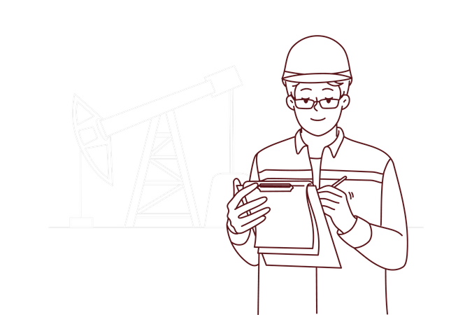 Male engineer working at oil extraction Illustration