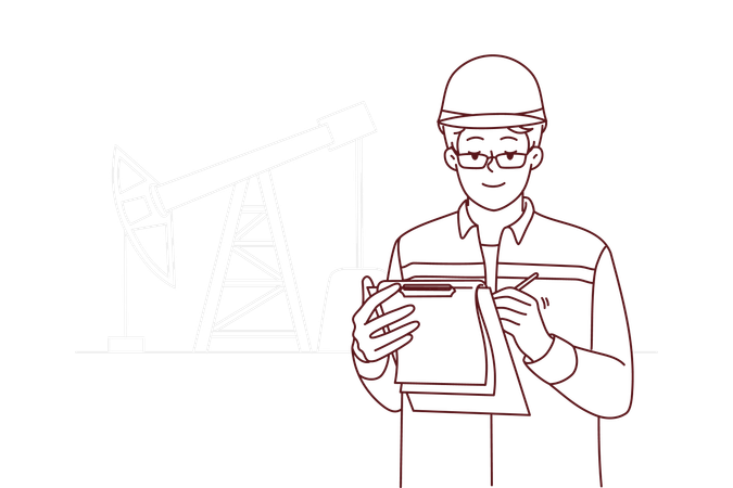 Male engineer working at oil extraction  Illustration