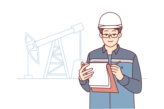 Male engineer working at oil extraction  Illustration