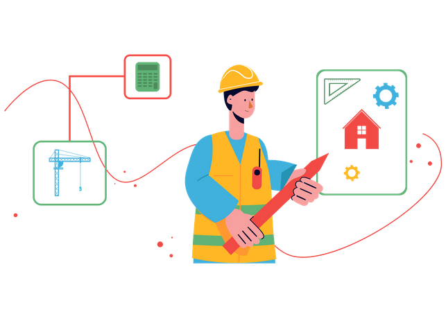 Male engineer working on home plan Illustration
