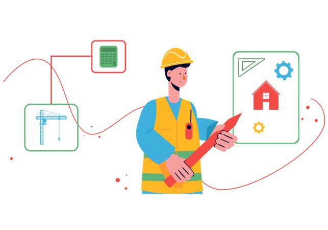 Male engineer working on home plan  Illustration