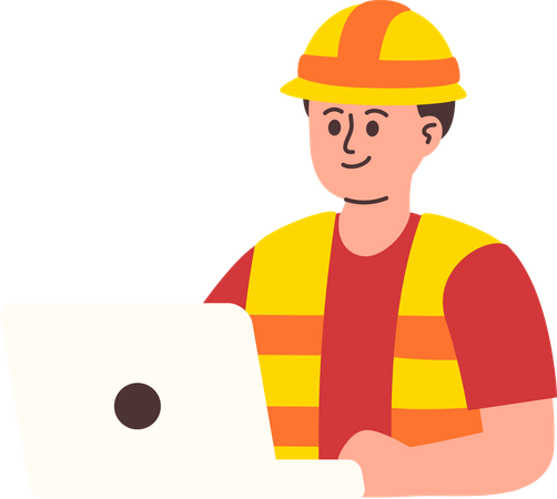Male Engineer Working on Laptop  Illustration