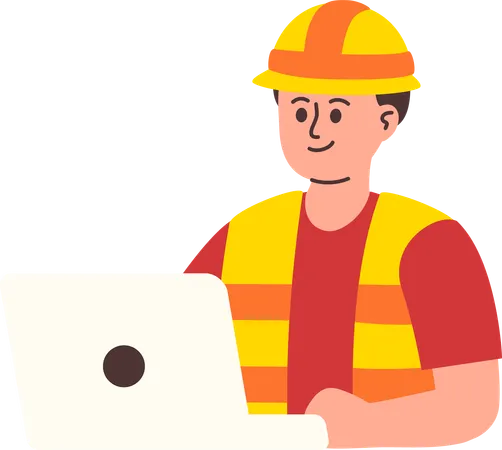 Male Engineer Working on Laptop  Illustration