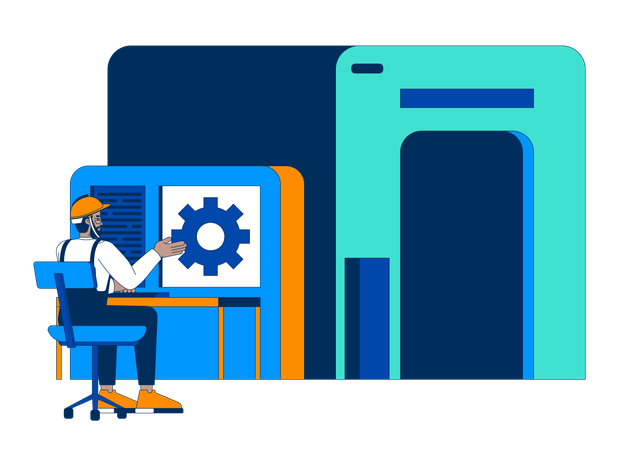 Male engineer workstation operating industrial processes  Illustration