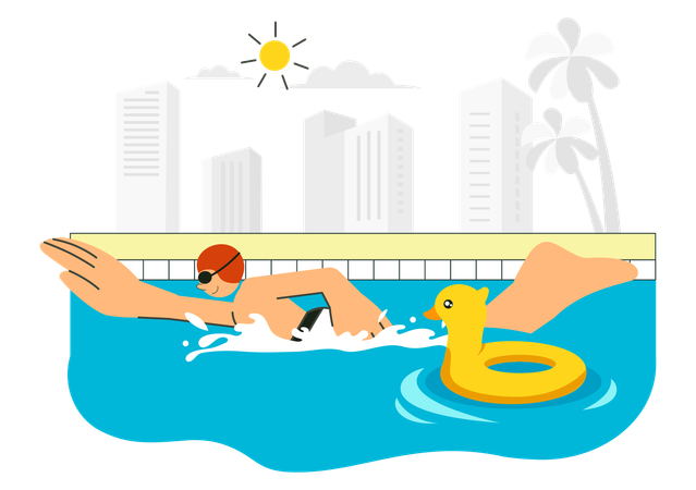 Male enjoy swim in pool  Illustration
